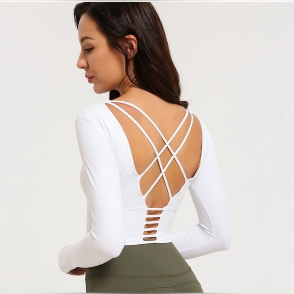 White Crisscross Back Long Sleeve Top